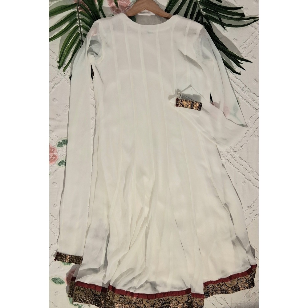 VNTG Bohemian Women's Size 38 Ivory Embroidered  Maxi Dress Prairie Cottagecore - Picture 5 of 14